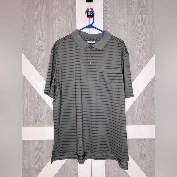 290. Duluth Trading Relaxed Fit Striped Polo Gray/Black L - Picture 2 of 6